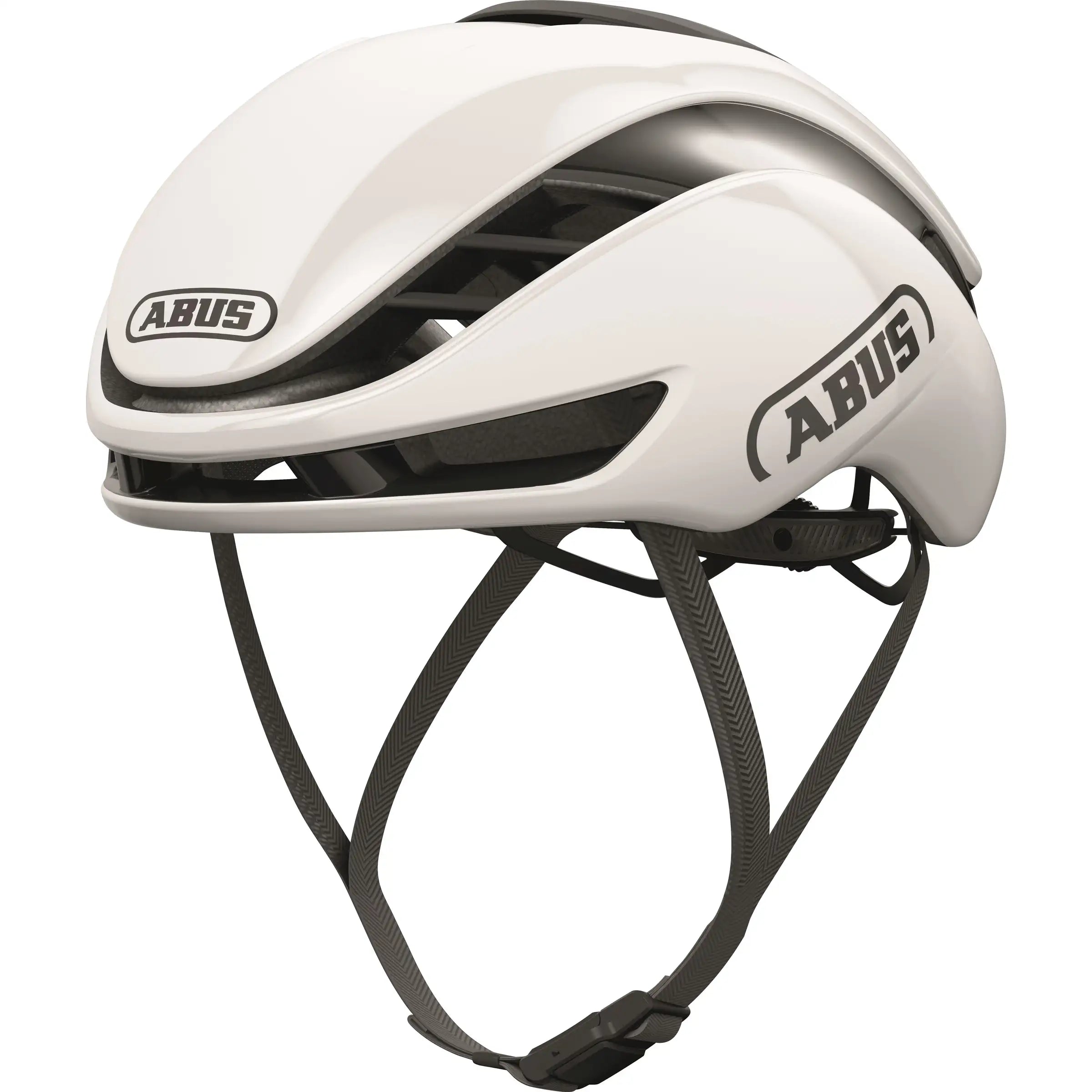 Abus Gamechanger 2.0 Mips racefietshelm met aerodynamisch ontwerp en ventilatieopeningen, zichtbaar op een racefietshelm.