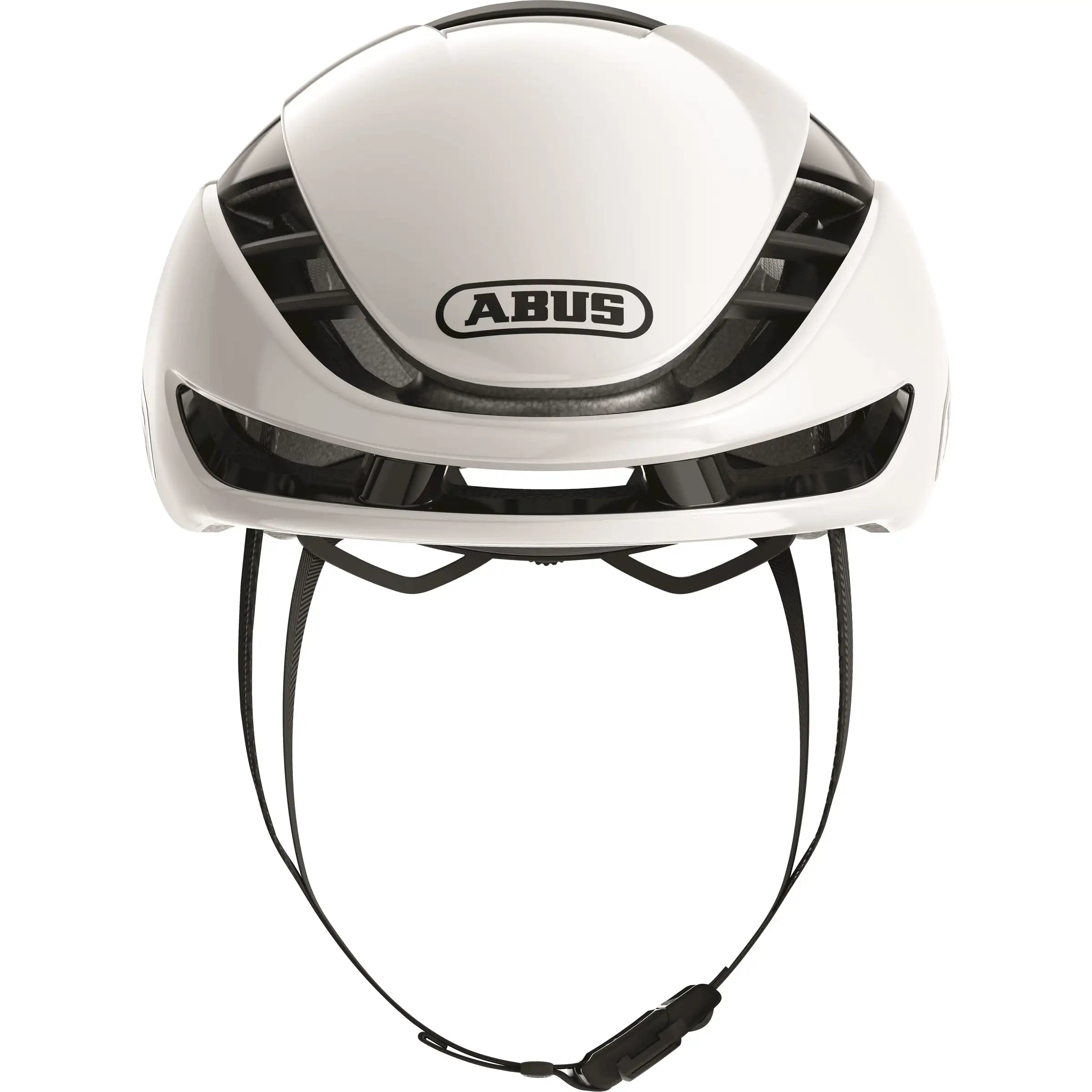 Abus Gamechanger 2.0 Mips racefiets helm met ventilerende zwarte schaal en verstelbare riempjes.