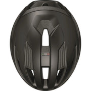 Abus Wingback racefietshelm voor heren met aerodynamisch ontwerp en ventilerende gaatjes, zwart met blauwe details.