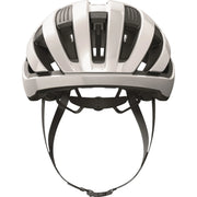 Abus Wingback racefietshelm met aerodynamisch ontwerp en ventilatieopeningen, geschikt voor wielrenners, in zwart en rood.