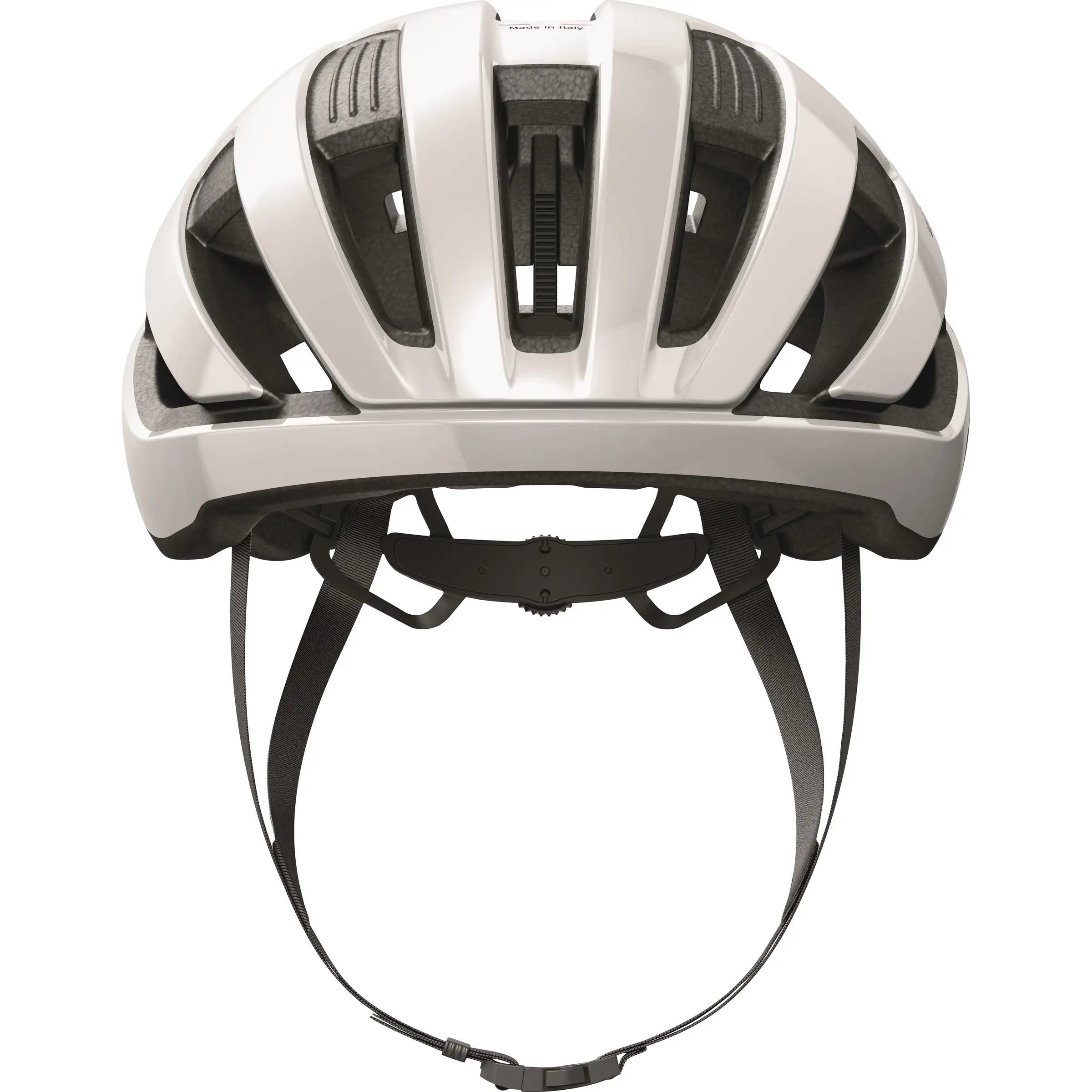 Abus Wingback racefietshelm met aerodynamisch ontwerp en ventilatieopeningen, geschikt voor wielrenners, in zwart en rood.