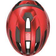 Abus Wingback racefietshelm met aerodynamisch ontwerp en ventilatiegaten, zwart met witte details, geschikt voor wielrenners.
