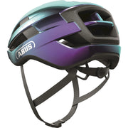 Abus Wingback racefiets helm in zwart met ventilatiegaten en verstelbare riem, ontworpen voor wielrenners.