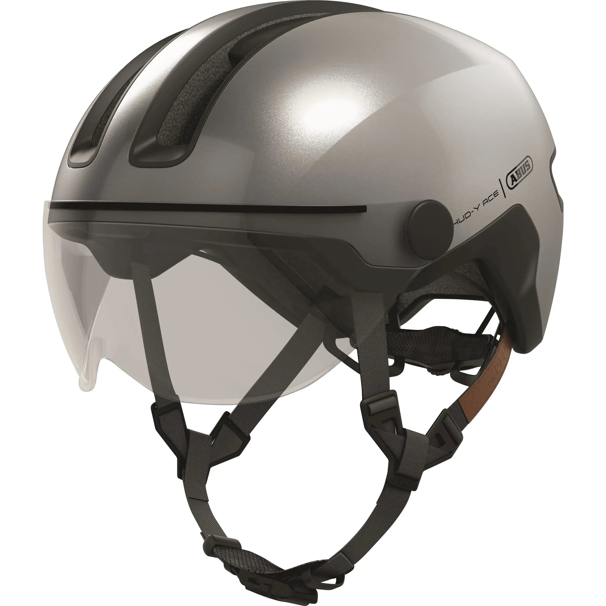 Abus Speed Pedelec Helm Hud-Y Ace, lichte fietshelm met ventilatiegaten en verstelbare riem, geschikt voor elektrische fietsen.