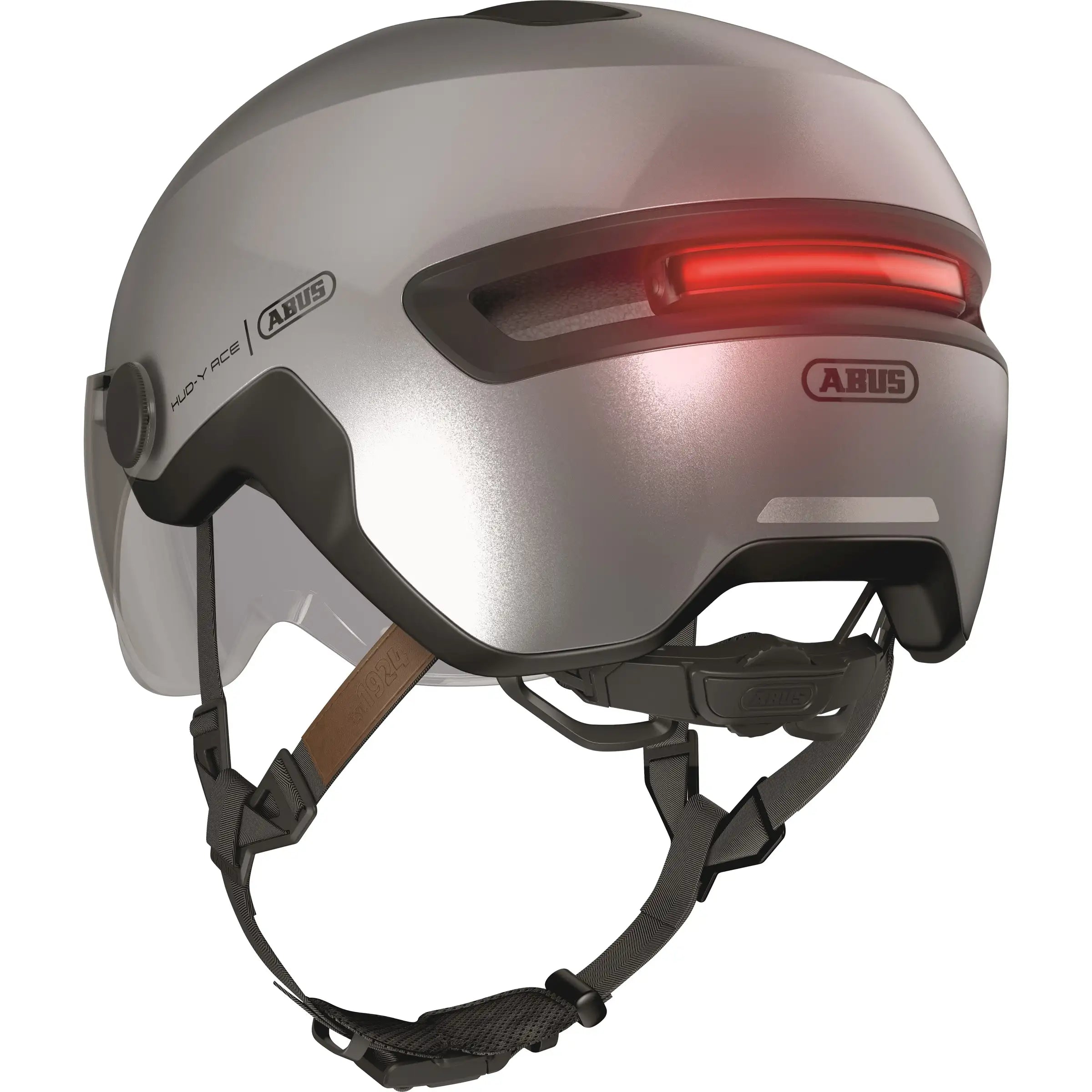 Abus Fietshelm Hud-Y Ace Speed Pedelec helm met ventilatiegaten en verstelbare riem, geschikt voor snelle e-bikes.