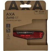 Axa Juno Dynamo Steady achterlicht met witte behuizing en bevestigingsbeugel, geschikt voor fietsverlichting.