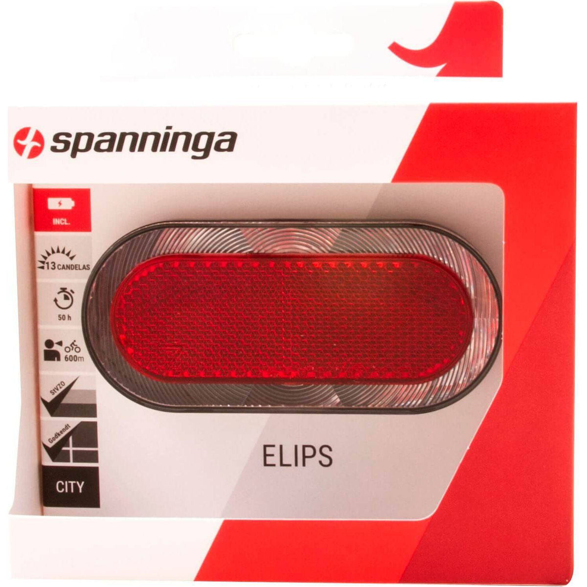 Spanninga Elips XB achterlicht met batterij, 80 mm, zichtbaar met rode lens en bevestigingsbeugel voor fietsveiligheid
