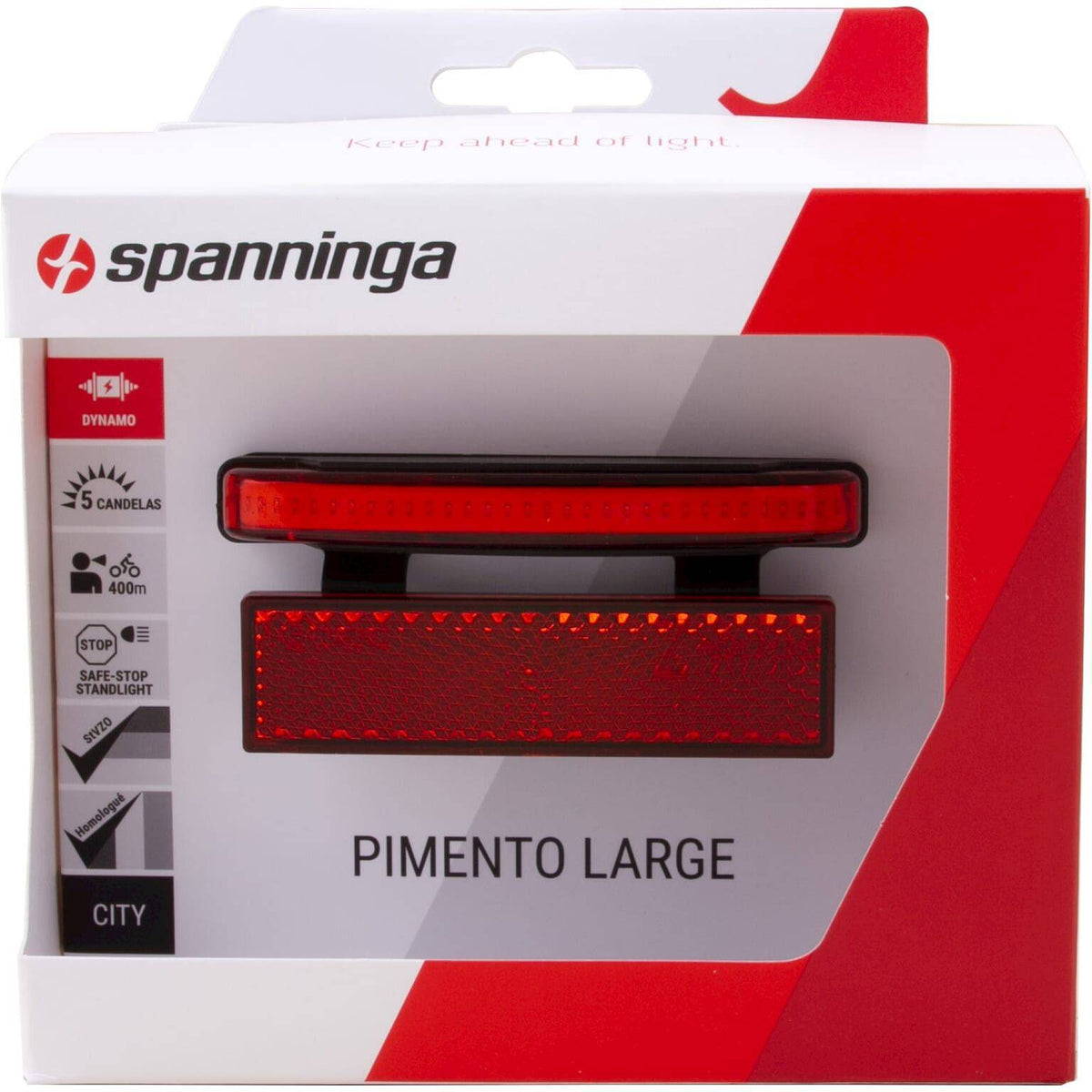 Spanninga achterlicht Pimento Large Xdvs dynamo, 80 mm, zwart, zichtbaar met bevestigingsbeugel voor fietsveiligheid