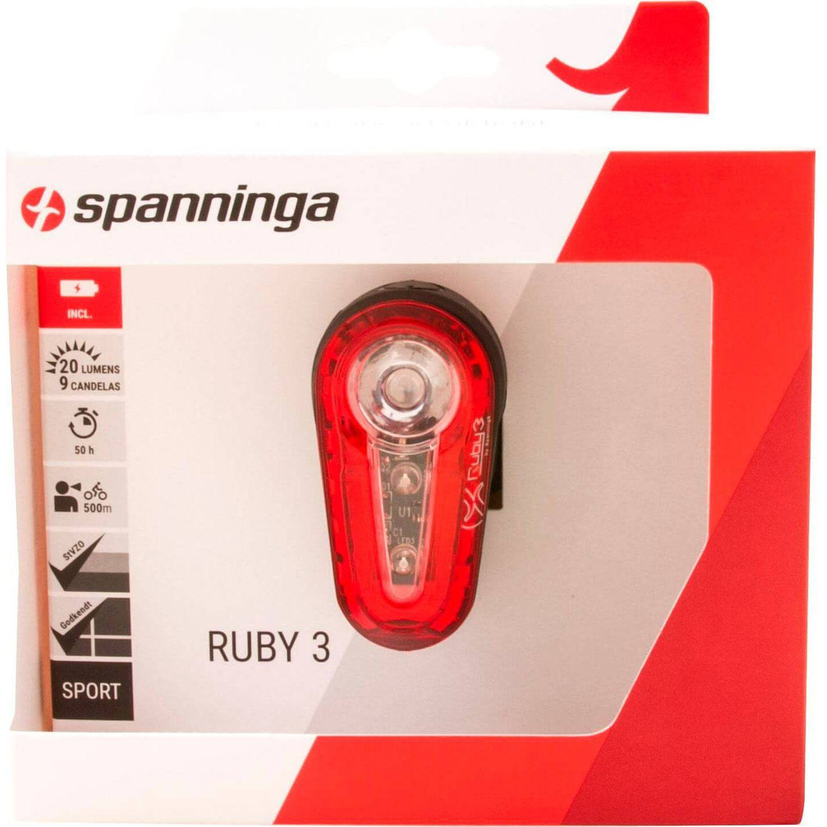 Spanninga Ruby 3 achterlicht voor zadelpen met batterij, helder rood licht voor fietsveiligheid en zichtbaarheid.