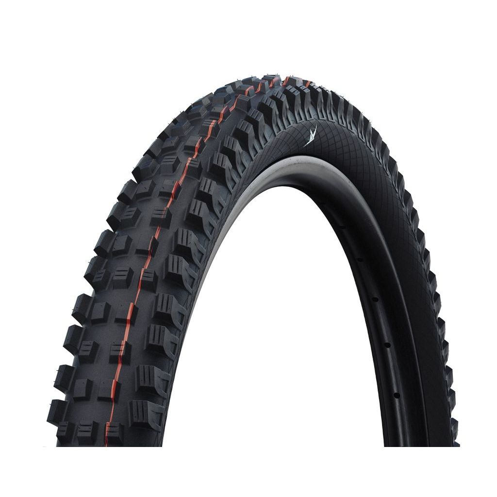 Schwalbe MTB band Magic Mary Gp Sc voor mountainbikes, zichtbaar in close-up met bandenprofiel en merklogo.