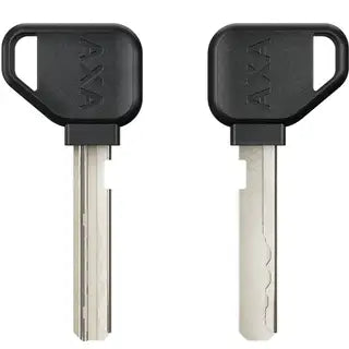 Axa Ringslot Solid Plus en Accuslot Bafang vast slotslot voor fietsbeveiliging, zwart met stevige metalen constructie.