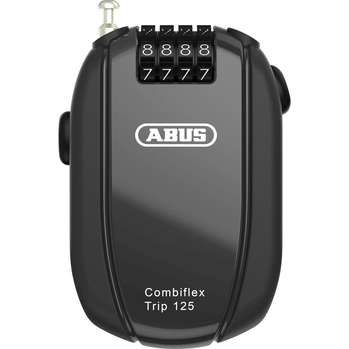 Zwarte Abus Combiflex Trip kabelslot van 125 cm met code, beveiligingsbeugel voor fiets of scooter.