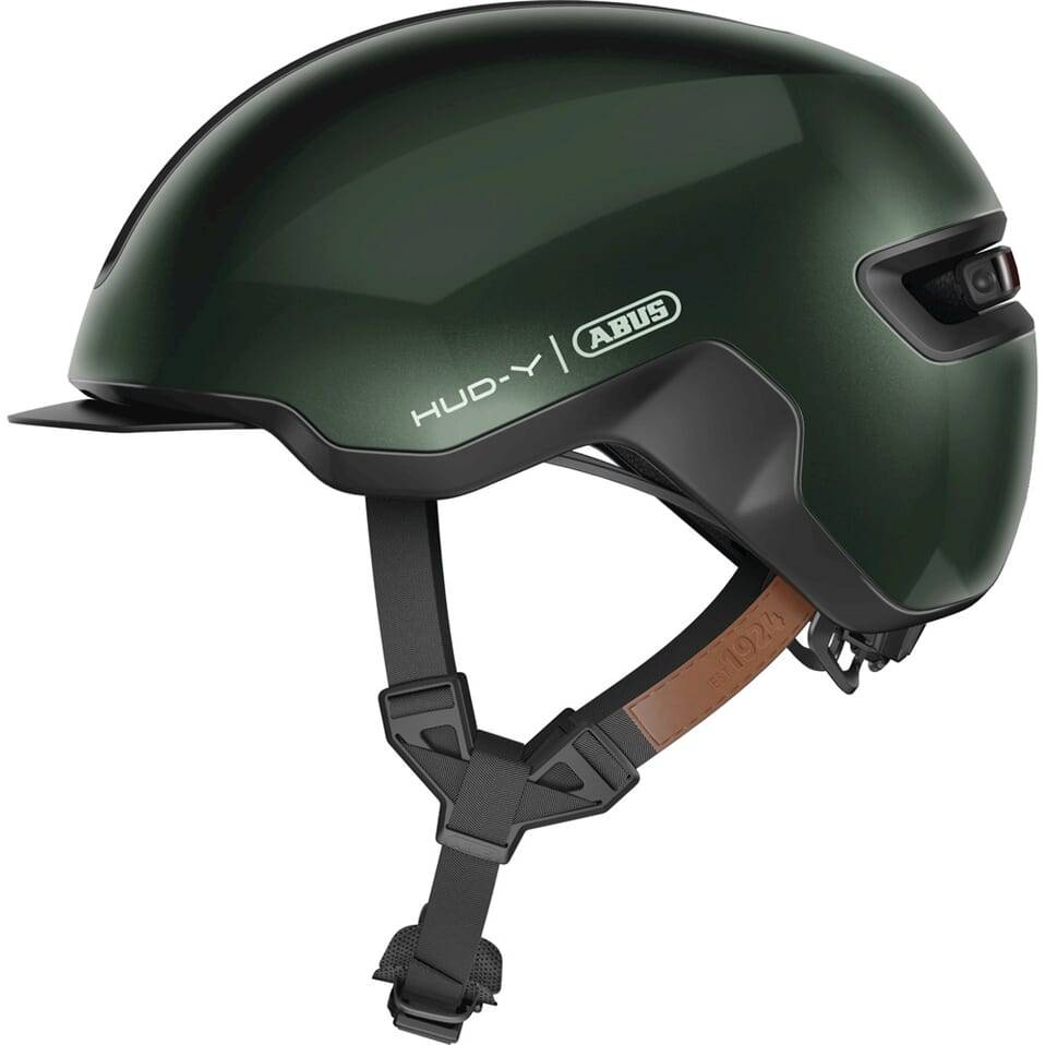 Abus Hud-Y urban e-bike helm met magnetische USB-LED verlichting, veiligheid en comfort voor stadsritten.