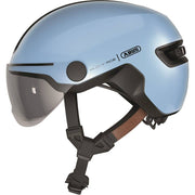 Abus Hud-Y Ace speed pedelec fietshelm met geïntegreerd vizier en USB-achterlicht, lichtgewicht en veilig voor fietsers.