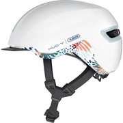 Abus Hud-Y Flower E-bike helm in wit met bloemendessin, verstelbare fietshelm voor dames en heren