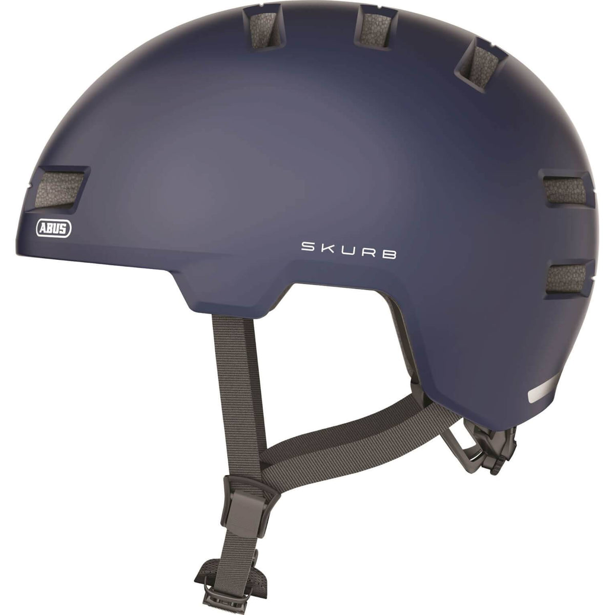 Abus Skurb Urban Safety MTB-helm met ventilatiegaten en verstelbare band, ontworpen voor stads- en mountainbiketoepassingen