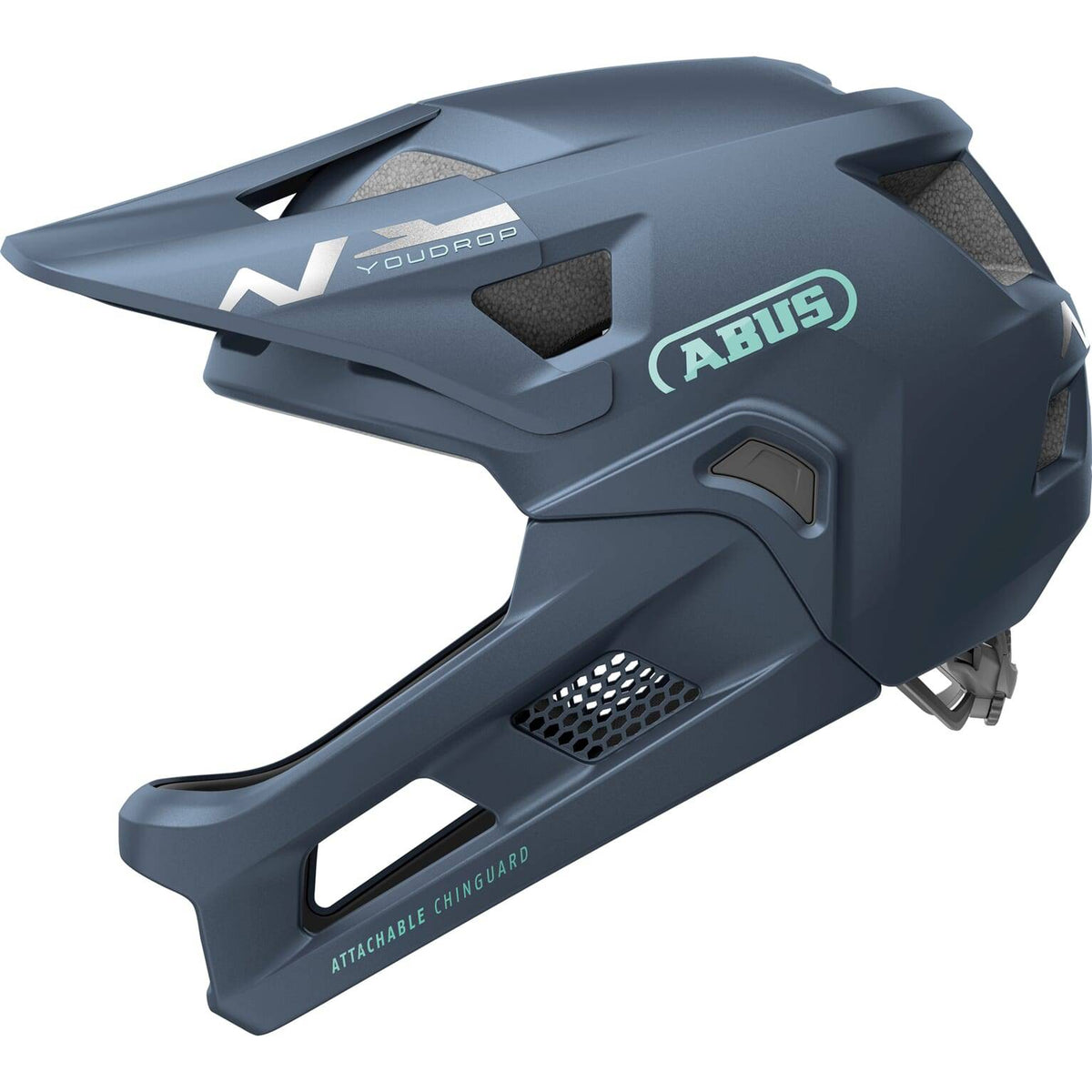 Abus Youdrop FF full face fietshelm in midnight blauw, maat S (48-55cm), met ventilatiegaten en verstelbare riem.
