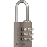 Abus 145 Hangslot met 20 mm code, titanium kleur, stevig hangslot voor beveiliging, zichtbaar met sleutelmechanisme.