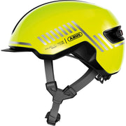 Abus Hud-Y Urban E-bike helm met oplaadbare magnetische achter-LED en velvet afwerking, geschikt voor stadsfietsen.