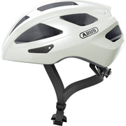 Abus Macator racefietshelm in pearl white, sportief instapmodel, maat M 52-58 cm, zichtbaar op de afbeelding.