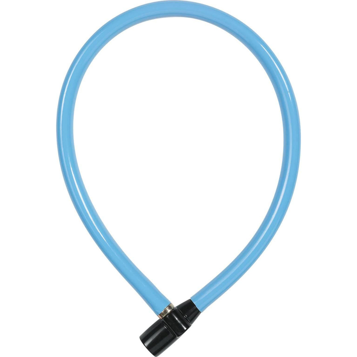 Abus 3406K/55 kabelslot bevestigd op een fiets, zwart metalen kettingslot voor fietsbeveiliging, merk Abus.