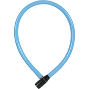 Abus 3406K/55 kabelslot bevestigd op een fiets, zwart metalen kettingslot voor fietsbeveiliging, merk Abus.