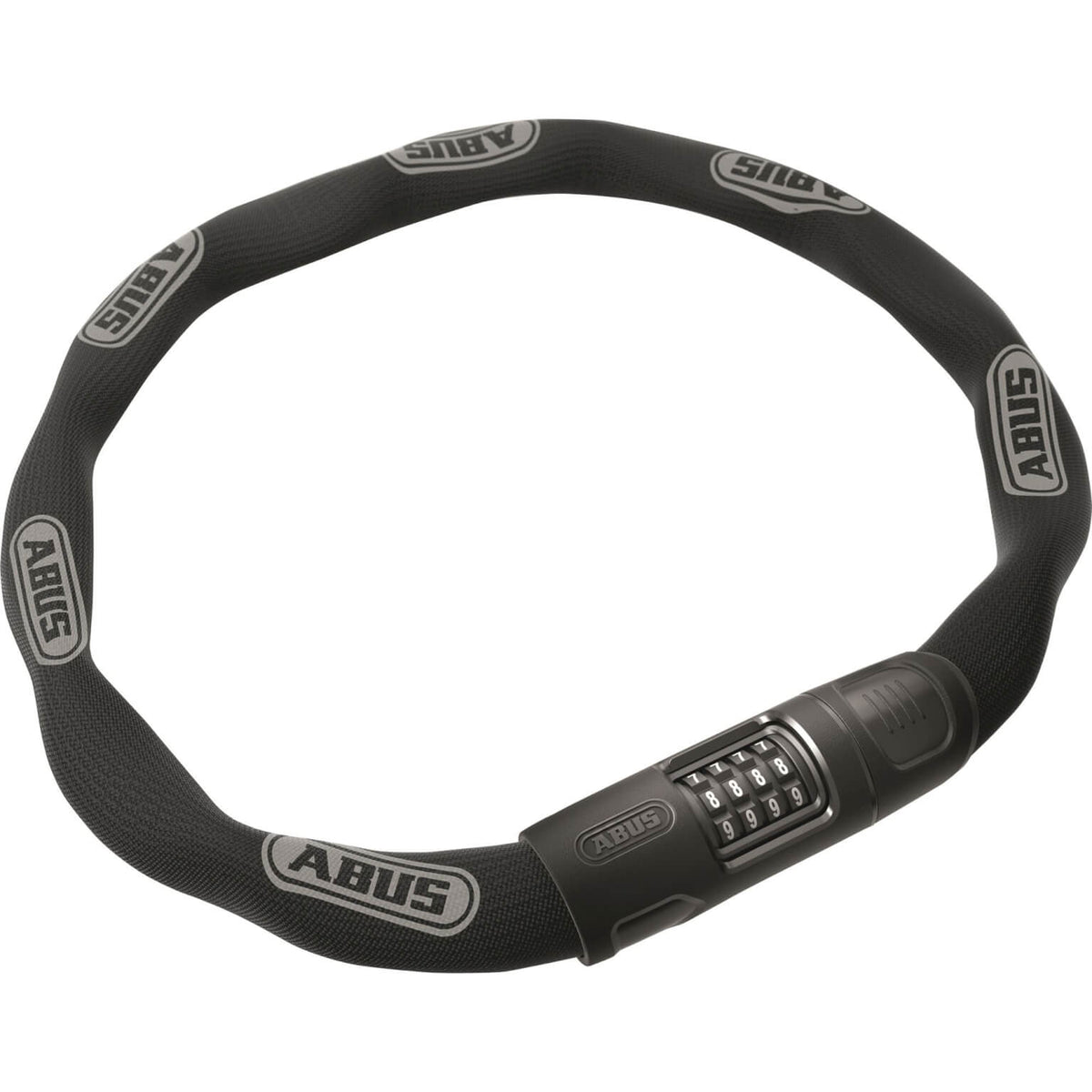 Zwart Abus 8808C 8 mm kettingslot met instelbaar cijfermechanisme en stevige metalen ketting voor fietsbeveiliging