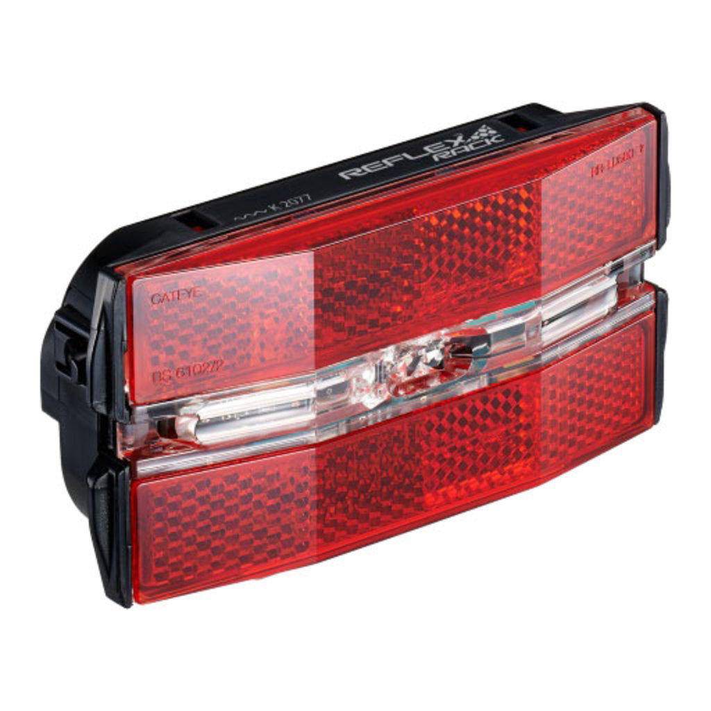Cateye Reflex Rack TL-LD580G achterlicht met led, zwart, batterij, geschikt voor 50-80 mm bagagedrager, veilig en helder.