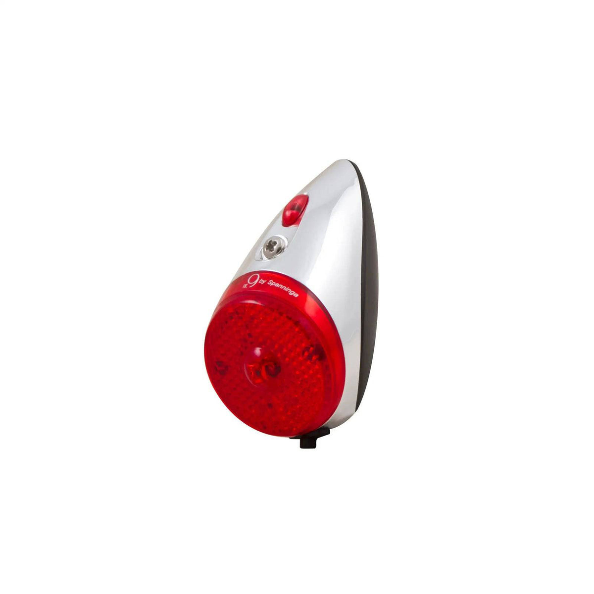Spanninga Retro Nr.9 Xds Dynamo achterlicht in chroom en zwart, geschikt voor fietsen, zichtbaar met bevestigingsbeugel