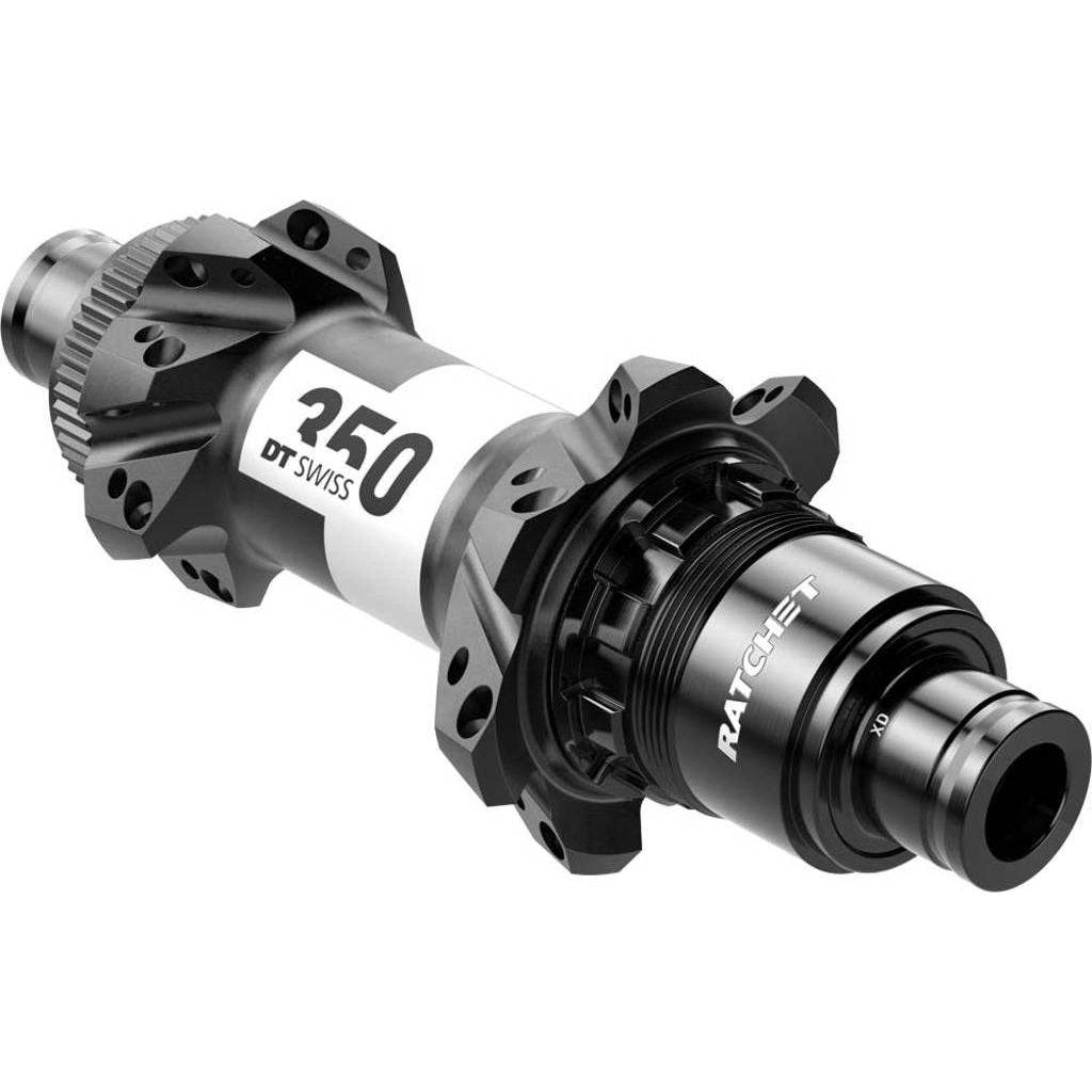 Achternaaf DT Swiss 350 Straightpull ATB Boost Disc CL aluminium zwart, 28G, 148/12mm, voor mountainbikes.