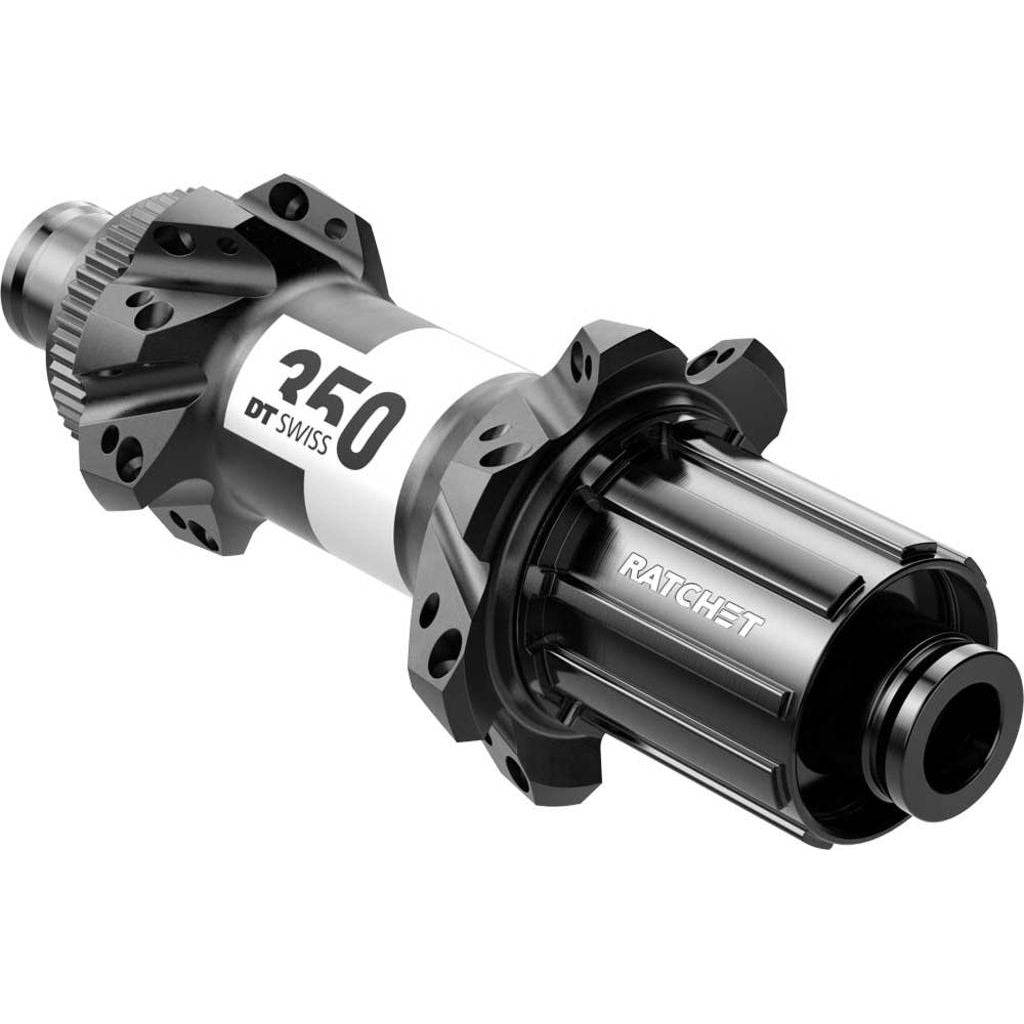 Achternaaf DT Swiss 350 Straightpull SH 10/11V ATB Boost Disc, zwart, aluminium, 28g, 148/12mm, voor mountainbike.