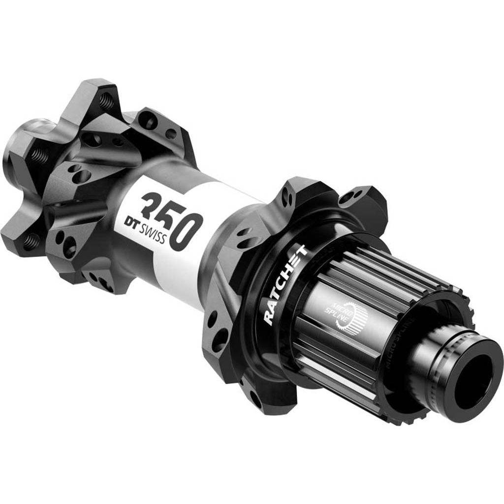 Achternaaf DT Swiss 350 Straightpull SH 12V ATB Boost Disc IS aluminium zwart, 148/12mm, 28G, voor off-road fietsen