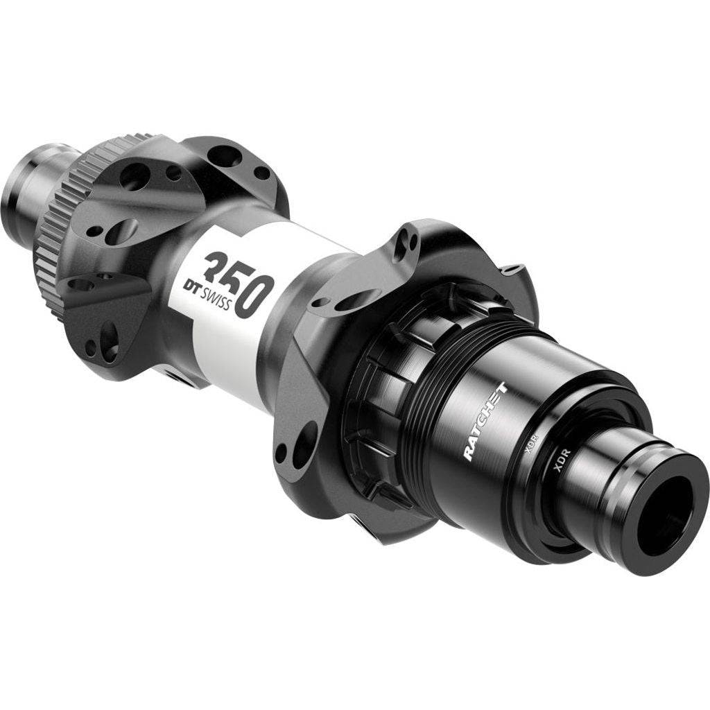 Achternaaf DT Swiss 350 Straightpull XDR Race Disc aluminium zwart 142/12mm, geschikt voor 11/12V wielsets.