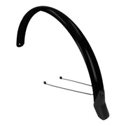 Achterspatbord 28 inch Eurofender Lampo 58mm breed, zwart kunststof, passend voor fietsen, zichtbaar op de afbeelding.