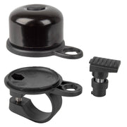 Zwarte Airbell fietsbel met Airtag houder voor Ø31,8 mm stuur, gemaakt door M-Wave, geschikt voor fietsen.