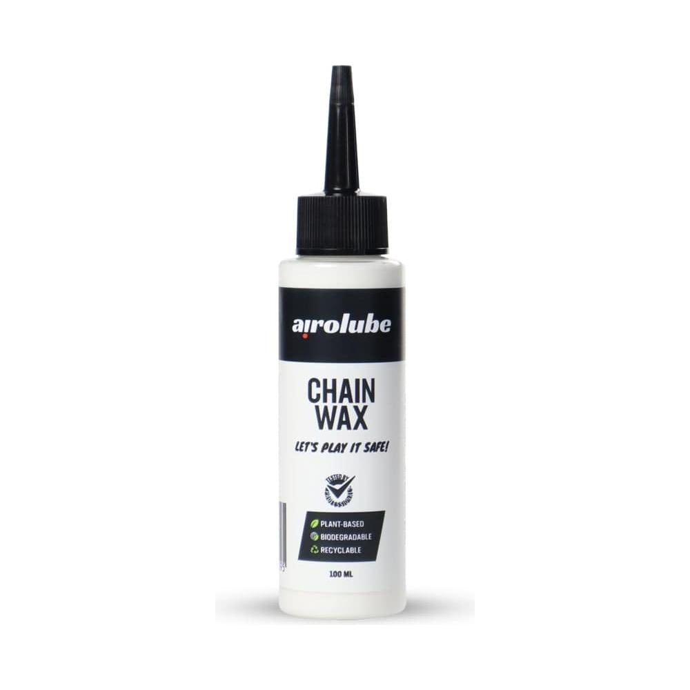 Biologisch afbreekbare Airolube Chainwax kettingwax op smeermiddelen verpakking, geschikt voor fietsen en kettingen.