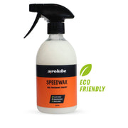 Airolube Speedwax wax-emulsie, biologisch afbreekbaar, smeermiddel voor fietsen, met fles en applicatie.