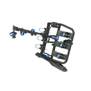 Hapro Atlas Premium III fietsendrager voor trekhaak, kantelbaar, zwart en blauw, geschikt voor 3 fietsen.