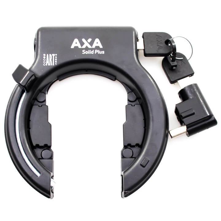 Axa Ringslot Solid Plus en Accuslot Bafang voor extra fietsbeveiliging, stevig en betrouwbaar slot op de fiets gelegd