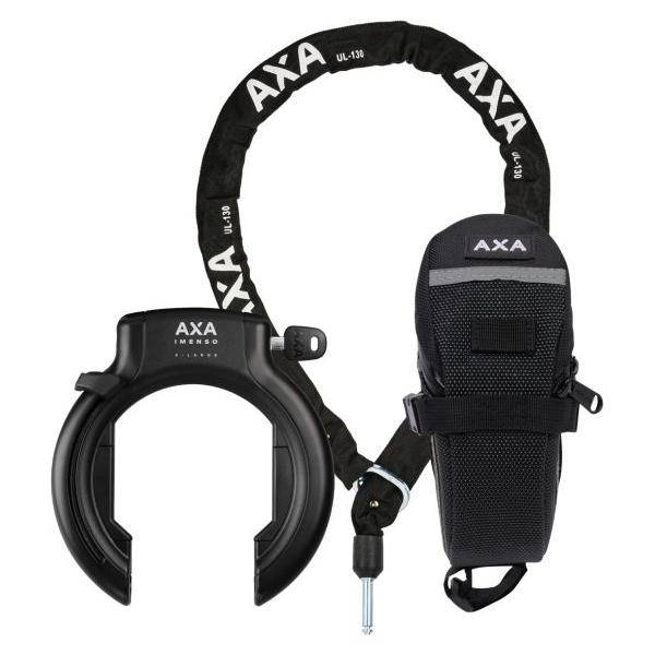 Axa Set Ringslot Imenso Xl +Insteekketting Ulc 130 + Zadeltas - Zwart - Le coq wielerartikelen