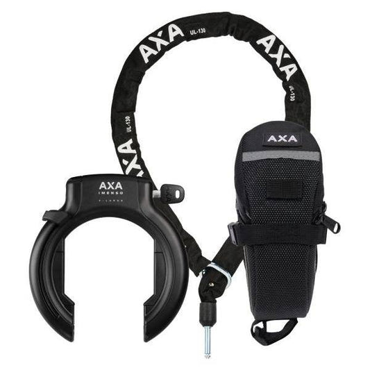 Axa Set Ringslot Imenso Xl +Insteekketting Ulc 130 + Zadeltas - Zwart - Le coq wielerartikelen