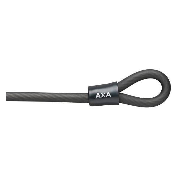 Zwart AXA double loop slotkabel van 120 cm lengte en 10 mm diameter voor het beveiligen van fietsen.