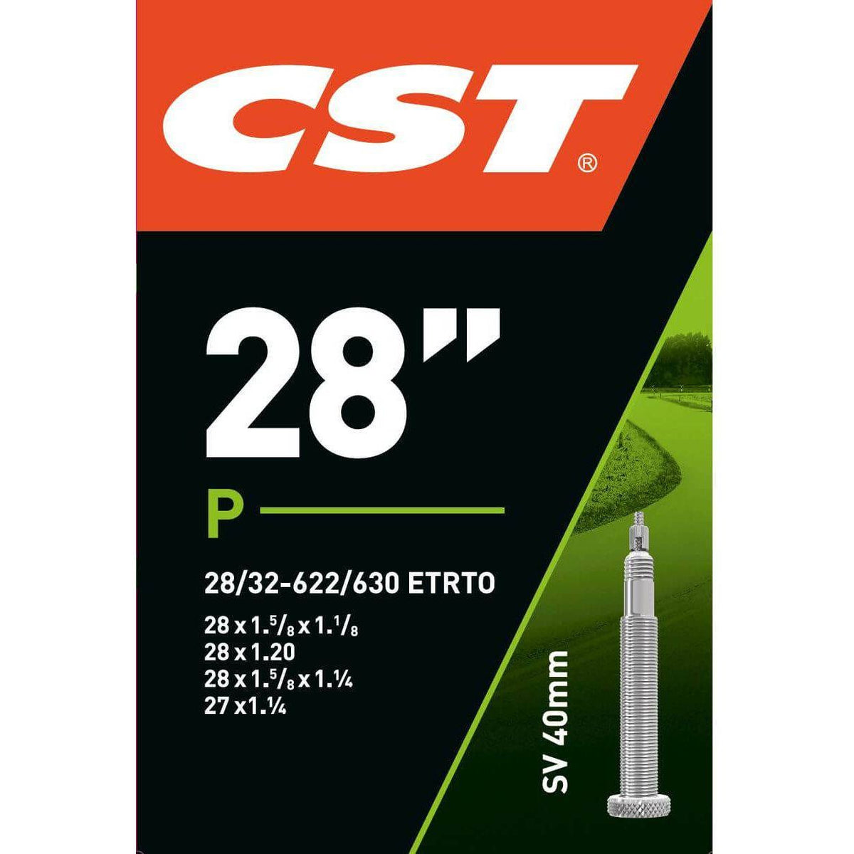 CST binnenband 28 inch, 28x1-1/8 tot 1-1/4, 120mm SV ventiel, voor fietsbanden, zichtbaar in de afbeelding