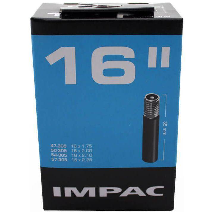 Impac binnenband 16 inch AV16 1.75-2.25 met 35mm ventiel, geschikt voor fietsbanden, zichtbaar in de afbeelding