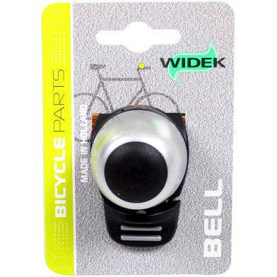 Breed Widek Compact 2 fietbel met zwart rubberen knop en zilveren metalen bel voor veilige en duidelijke fietscommunicatie.