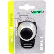 Breed Widek Compact 2 fietbel met zwart rubberen knop en zilveren metalen bel voor veilige en duidelijke fietscommunicatie.