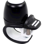 Breed Compact 2 Mini fietbel van Widek, zwart met geel, compacte en duidelijke bel voor fietsen.