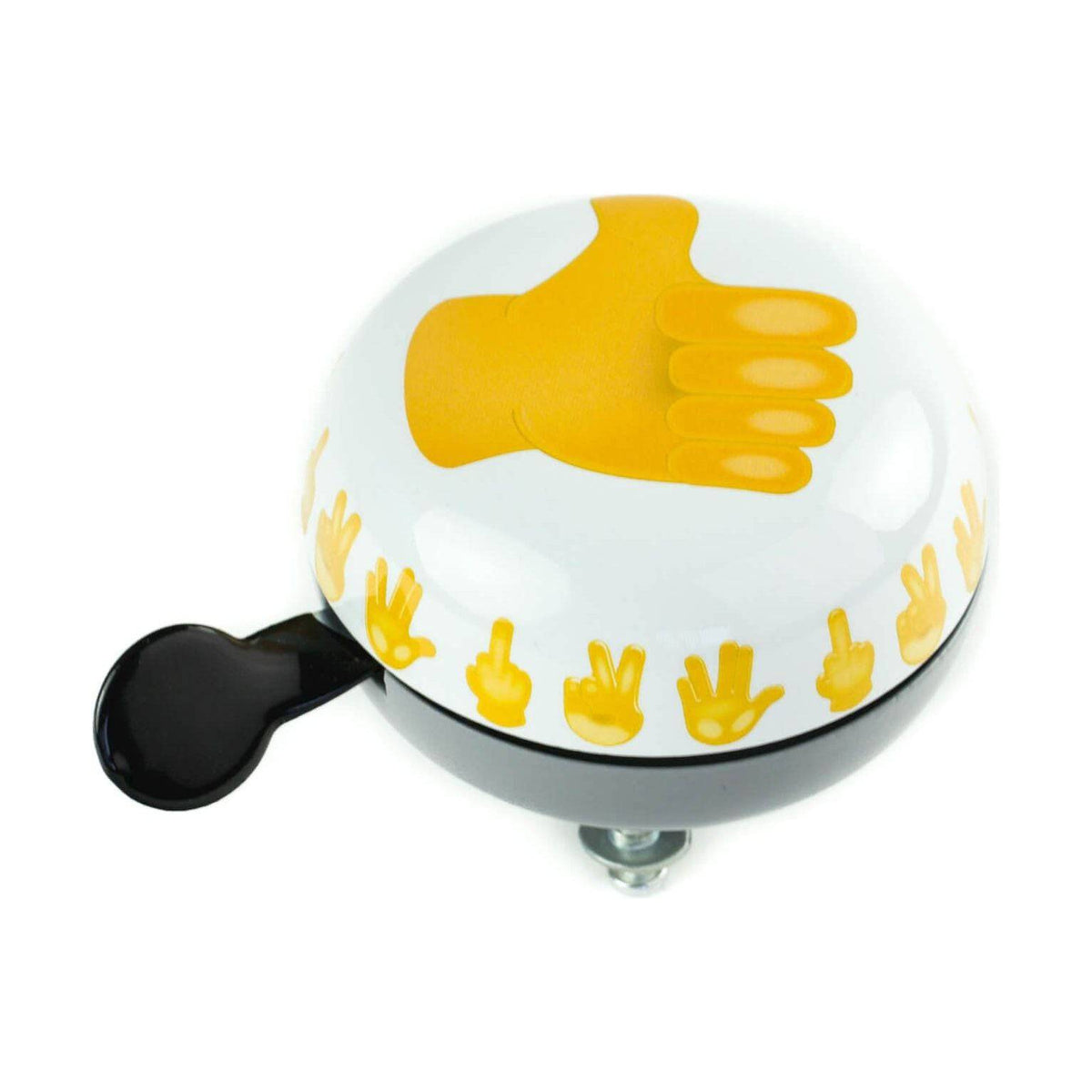 Widek Ding-Dong fietsbellen met Thumbs Up emoticon, Ø80 mm, wit, zwart en geel, geluidgevende fietsbel voor kinderen