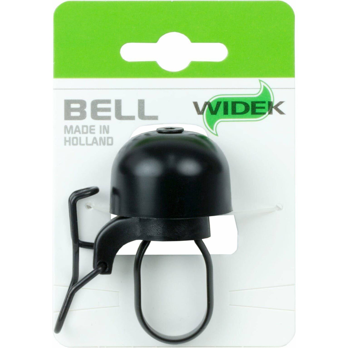 Zwarte Widek fietsbel met mini paperclip Ø25,4 mm, compacte en duurzame fietsaansluiting op de fiets.
