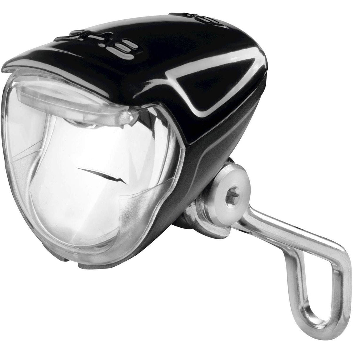 Busch & Müller Lumotec Eyc N Plus koplamp met 50 Lux, dynamo-voeding, zichtbaar in de afbeelding.